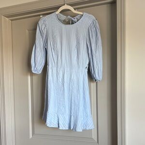 Light Blue Backless Puff Sleeve Dress